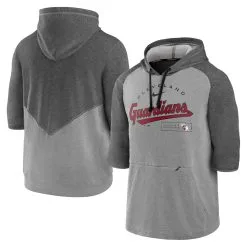 Men's Cleveland Guardians Nike Heathered Charcoal/Heathered Gray Team Modern Arch 3/4 Sleeve Pullover Hoodie