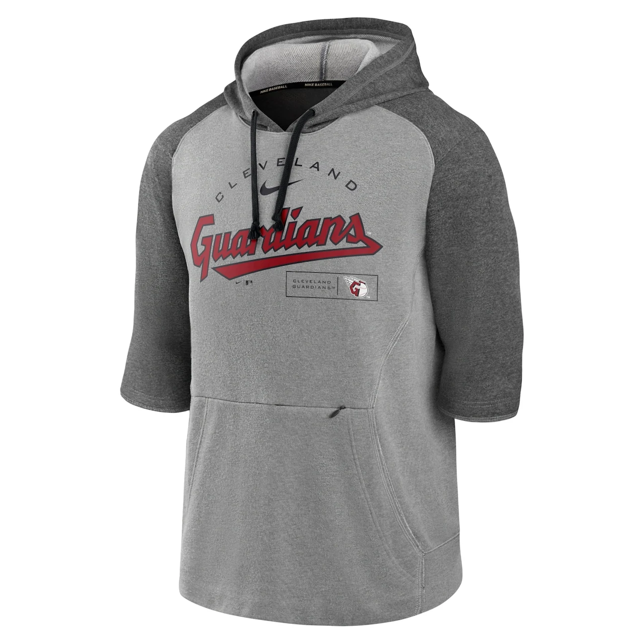 Men's Cleveland Guardians Nike Heathered Charcoal/Heathered Gray Team Modern Arch 3/4 Sleeve Pullover Hoodie - Image 2