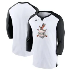 Men's Baltimore Orioles Nike White/Black Rewind 3/4-Sleeve T-Shirt