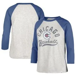 Women's Chicago Cubs '47 Gray City Connect Retro Daze Ava Raglan 3/4-Sleeve T-Shirt