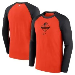 Men's Baltimore Orioles Nike Orange/Black Game Authentic Collection Performance Raglan Long Sleeve T-Shirt