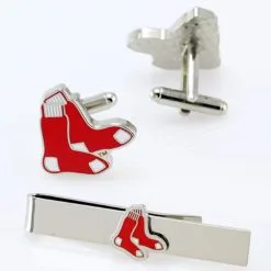 Boston Red Sox Silvertone Team Logo Tie Clip & Cufflinks Set
