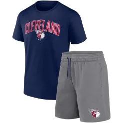 Men's Cleveland Guardians Fanatics Branded Navy/Heather Gray Arch T-Shirt & Shorts Combo Set