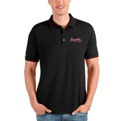 Men's Atlanta Braves Antigua Black Affluent Polo