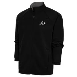 Men's Atlanta Braves Antigua Black Metallic Links Full-Zip Golf Jacket