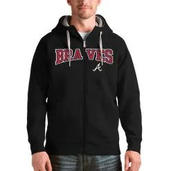 Atlanta Braves Antigua Black Team Logo Victory Full-Zip Hoodie