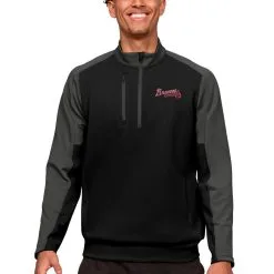 Men's Atlanta Braves Antigua Black Team Quarter-Zip Pullover Top