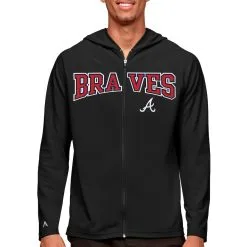Men's Atlanta Braves Antigua Black Wordmark Legacy Full-Zip Hoodie