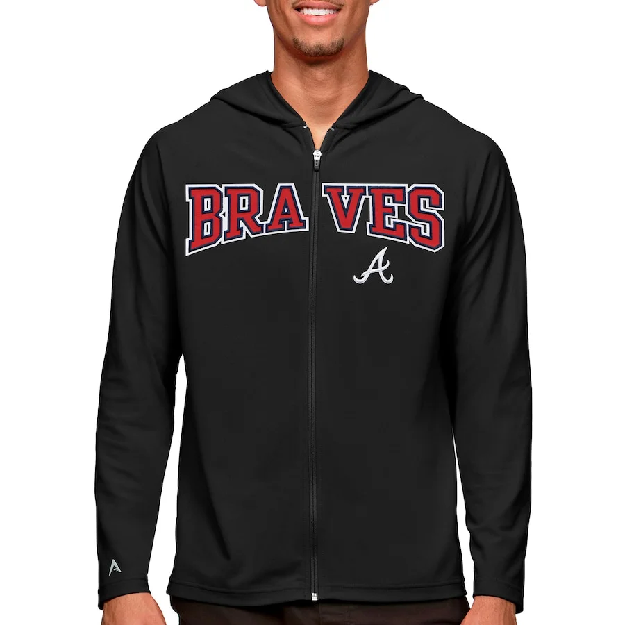 Men's Atlanta Braves Antigua Black Wordmark Legacy Full-Zip Hoodie