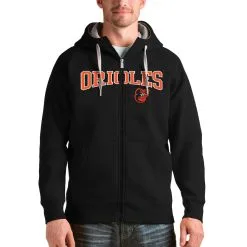 Baltimore Orioles Antigua Black Team Logo Victory Full-Zip Hoodie