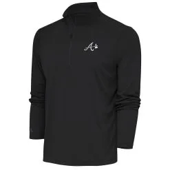 Men's Atlanta Braves Antigua Charcoal Metallic Tribute Quarter-Zip Top