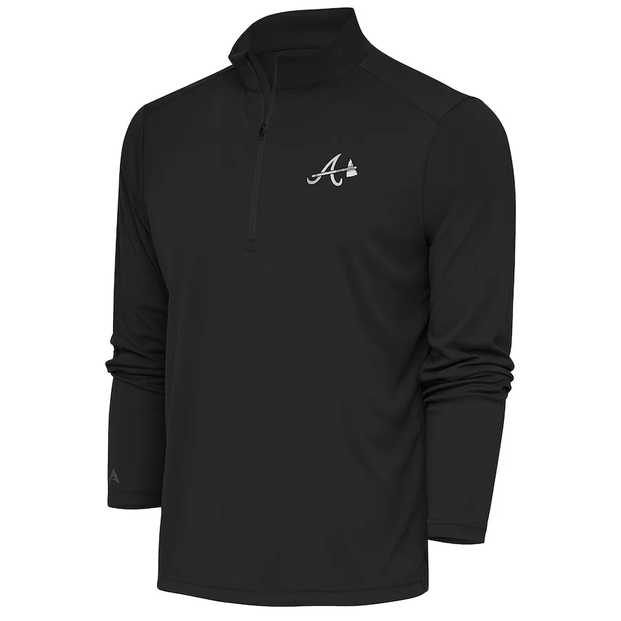Men's Atlanta Braves Antigua Charcoal Metallic Tribute Quarter-Zip Top