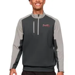Men's Atlanta Braves Antigua Charcoal Team Quarter-Zip Pullover Top