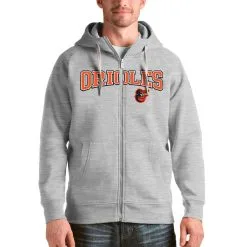 Baltimore Orioles Antigua Heather Gray Team Logo Victory Full-Zip Hoodie