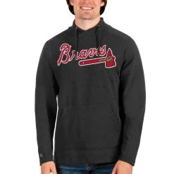 Men's Atlanta Braves Antigua Heathered Black Reward Pullover Sweatshirt