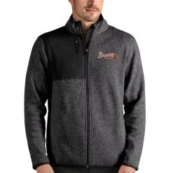 Men's Atlanta Braves Antigua Heathered Charcoal Fortune Full-Zip Jacket