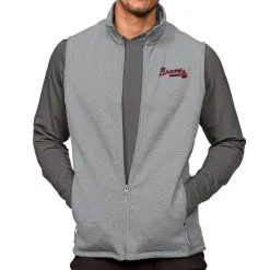 Men's Atlanta Braves Antigua Heathered Gray Course Full-Zip Vest