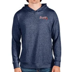 Men's Atlanta Braves Antigua Heathered Navy Absolute Pullover Hoodie