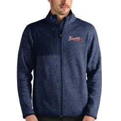 Men's Atlanta Braves Antigua Heathered Navy Fortune Full-Zip Jacket