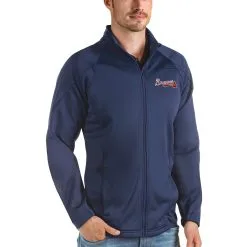 Men's Atlanta Braves Antigua Navy Links Full-Zip Golf Jacket