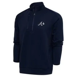 Men's Atlanta Braves Antigua Navy Metallic Generation Quarter-Zip Pullover Top
