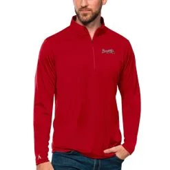 Men's Atlanta Braves Antigua Red Tribute Quarter-Zip Pullover Top