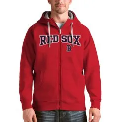 Boston Red Sox Antigua Red Team Logo Victory Full-Zip Hoodie