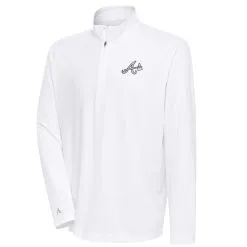 Men's Atlanta Braves Antigua White Metallic Tribute Quarter-Zip Top