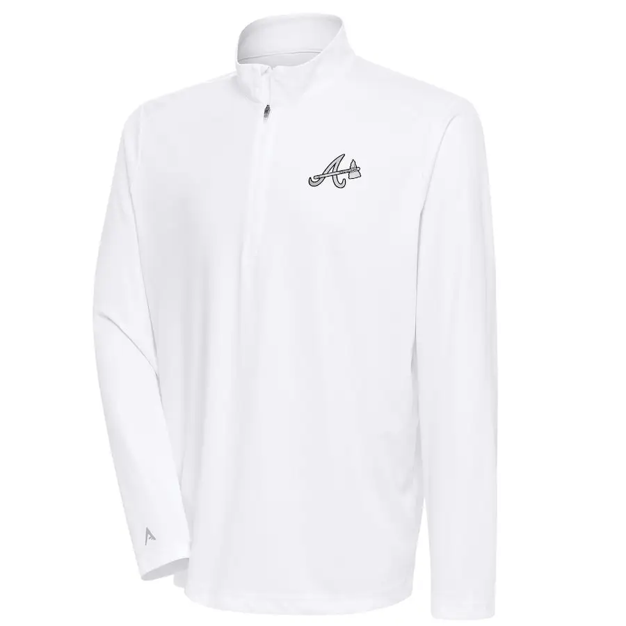 Men's Atlanta Braves Antigua White Metallic Tribute Quarter-Zip Top