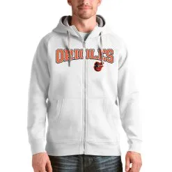 Baltimore Orioles Antigua White Team Logo Victory Full-Zip Hoodie