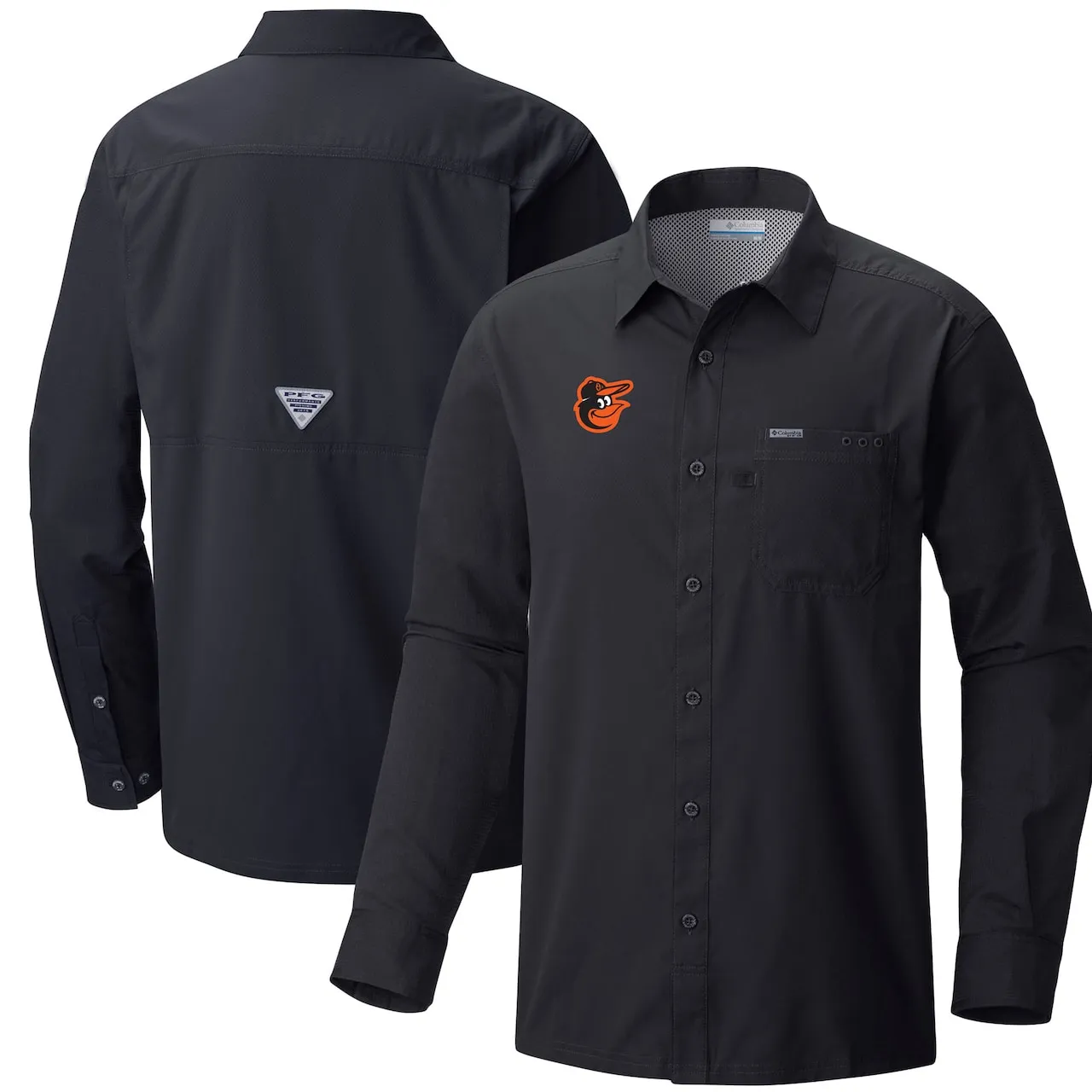Men's Baltimore Orioles Columbia Black Slack Tide Long Sleeve Button-Up Shirt