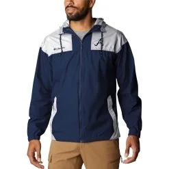 Men's Atlanta Braves Columbia Navy Omni-Shade Flash Challenger Full-Zip Windbreaker Jacket