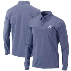 Men's Atlanta Braves Columbia Navy Pin High Omni-Wick Long Sleeve Polo