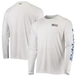 Men's Chicago Cubs Columbia White Americana Terminal Tackle Omni-Shade Long Sleeve Raglan T-Shirt