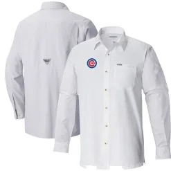 Men's Chicago Cubs Columbia White Slack Tide Long Sleeve Button-Up Shirt