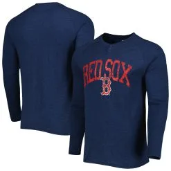 Men's Boston Red Sox Concepts Sport Heather Navy Inertia Raglan Long Sleeve Henley T-Shirt