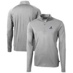 Men's Atlanta Braves Cutter & Buck Gray Virtue Eco Pique Recycled Quarter-Zip Pullover Top