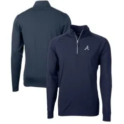 Men's Atlanta Braves Cutter & Buck Navy Adapt Eco Knit Stretch Recycled Quarter-Zip Pullover Top
