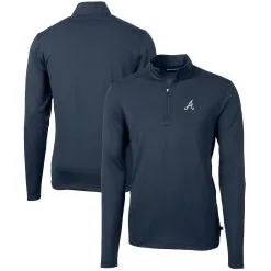 Men's Atlanta Braves Cutter & Buck Navy Virtue Eco Pique Recycled Quarter-Zip Pullover Top