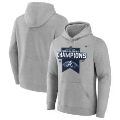 Men's Atlanta Braves Fanatics Branded Heather Gray 2021 World Series Champions Locker Room Fitted Pullover Hoodie