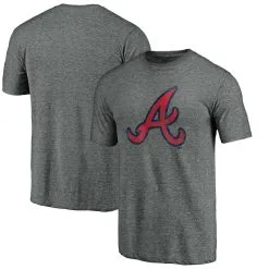 Men's Atlanta Braves Fanatics Branded Heathered Gray Weathered Official Logo Tri-Blend T-Shirt