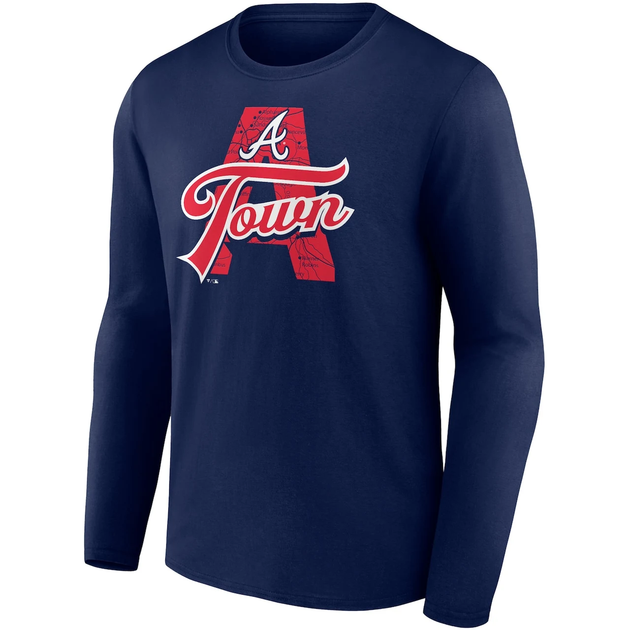 Men's Atlanta Braves Fanatics Branded Navy A-Town Hometown Collection Long Sleeve T-Shirt - Image 2