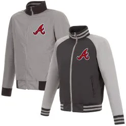 Men's Atlanta Braves JH Design Gray Reversible Track Jacket