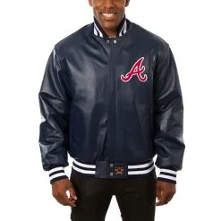 Men's Atlanta Braves JH Design Navy Classic Leather Team Jacket