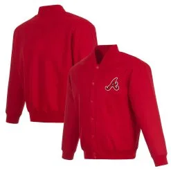 Men's Atlanta Braves JH Design Red Full-Snap Pollytwill Varsity Jacket