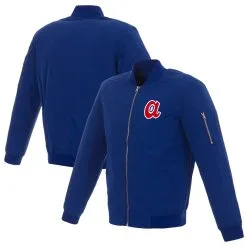 Men's Atlanta Braves JH Design Royal Nylon Bomber Jacket With Embroidered Logo