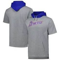 Men's Atlanta Braves Mitchell & Ness Heather Gray Postgame Short Sleeve Pullover Hoodie