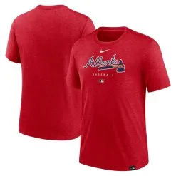 Men's Atlanta Braves Nike Heather Red Authentic Collection Early Work Tri-Blend Performance T-Shirt