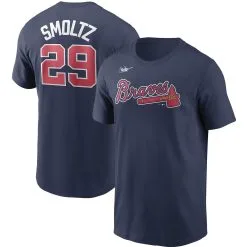 Men's Atlanta Braves John Smoltz Nike Navy Cooperstown Collection Name & Number T-Shirt