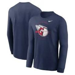 Men's Cleveland Guardians Nike Navy Over Arch Performance Long Sleeve T-Shirt